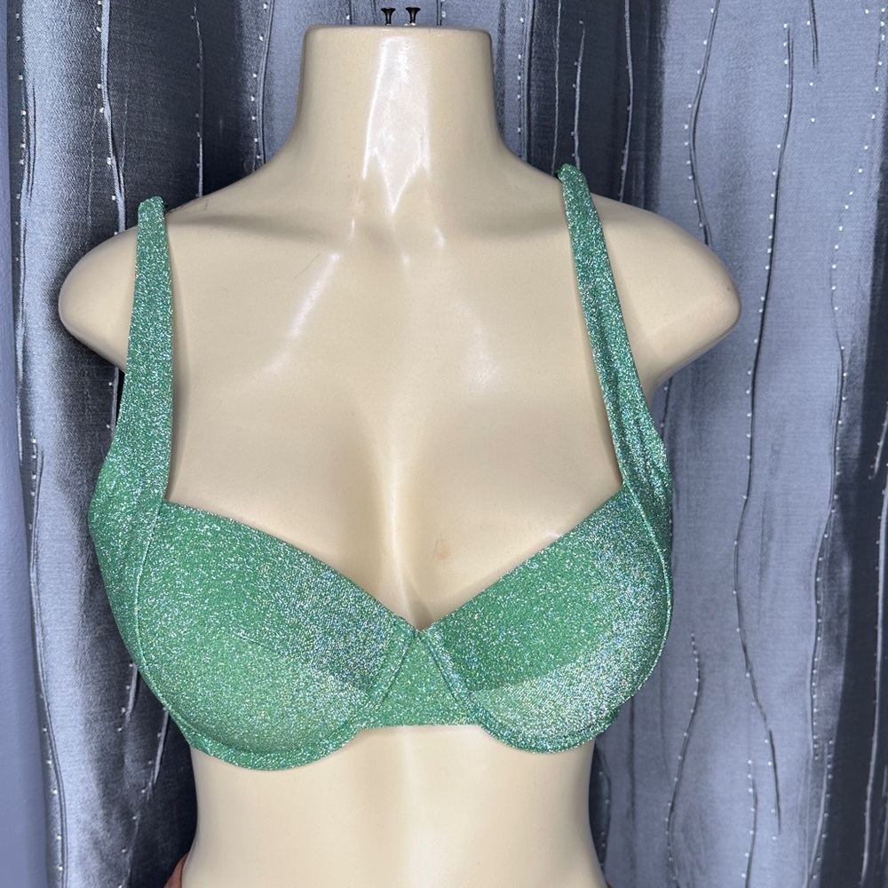 Pink Sparkling Green Women's Swim Bra Sz M